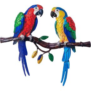 لوحة فنية جدارية للببغاء المعدني الاستوائي من Limygus، ديكور حديقة الطيور المزدوج الملون، ديكورات معلقة في الهواء الطلق للفناء والسياج والفناء وغرفة المعيشة والشرفة in Kuwait