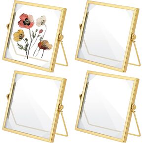 4Pcs Pressed Flower Frame, Double Glass Frame for Pressed Flowers Handmade, 6x6 Inches Clear Glass Picture Frames, Gold Floating Frames for Press Flower Tabletop Display DIY Birthday Gift in Kuwait