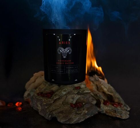Aries Zodiac Candle, Natural Soy, Wooden Wick, Crystal Infused, 10oz in Saudi Arabia