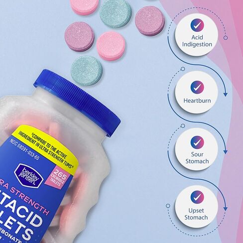 berkley jensen Extra Strength Antacid Tablets Chewable - 750mg Calcium Carbonate Antacids for Heartburn, Acid Indigestion, Upset Stomach Relief - Assorted Berry Flavor - 200 Count (Pack of 1) in Kuwait