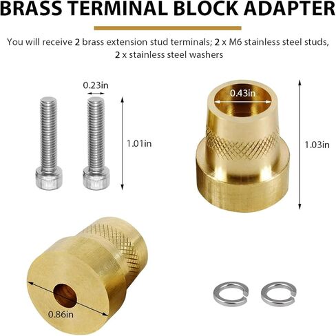 586 Tall Brass Post Adaptor, M6 Female Thread Battery Post Adapter with Screws Washers, Battery Terminal Connector Posts Adaptor for M6 Stud Extension, Car Accessories in Kuwait