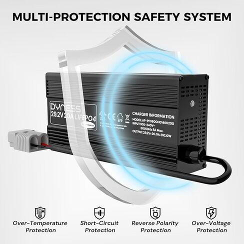 شاحن بطارية LiFePO4 24 فولت 20 أمبير، شاحن ذكي 29.2 فولت مع موصل أندرسون ومؤشر LED - تنشيط 0 فولت وحماية متعددة للمركبات الترفيهية والقوارب والأنظمة الشمسية خارج الشبكة in Kuwait