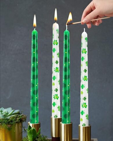 6Pcs Christmas Holly Taper Candles 10 Inch Tall Unscented Christmas Candlesticks Winter Holiday Dinner Table Decorations Seasonal Decor for Home (No Holder) in Kuwait