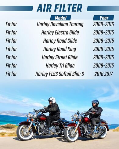 Air Filter Fit for Harley Davidson Touring 2008-2016 Fit for Electra Glide/Road Glide/Street Glide/Road King 2008-2015 Fit for Tri Glide 2009-2015 for FLSS Softail Slim S 2016-2017, 29244-08 HD-0818 in Saudi Arabia
