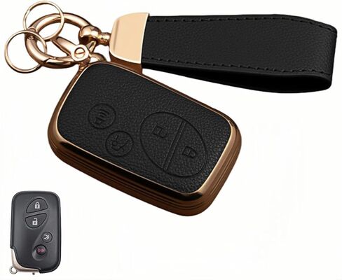 غطاء مفتاح Fob لسيارة Lexus مع سلسلة مفاتيح، جلد علوي + غطاء غطاء مفتاح TPU ناعم لـ 2005-2018 RX350 RX450 GX460 LX570 CT200h ES350 GS430 GS450h IS250 IS350 LS460، 4 أزرار (ذهبي وردي) in Kuwait