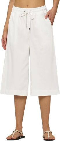 Willit Women's Linen Capri Pants Wide Leg Dress Casual Summer Pleated Capri High Waisted with Pockets 16" in Saudi Arabia