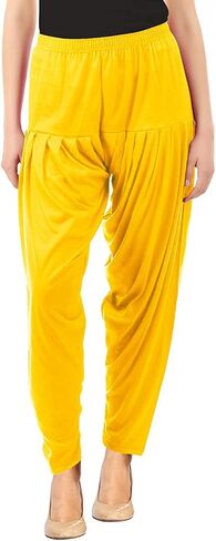 Women's Cotton Spandex Patiala Pants – Stretchable Ethnic Bottom Wear with Pleats for Casual & Traditional Outfits (Golden Yellow) in Kuwait