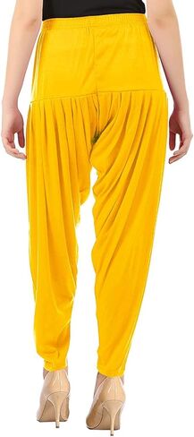 Women's Cotton Spandex Patiala Pants – Stretchable Ethnic Bottom Wear with Pleats for Casual & Traditional Outfits (Golden Yellow) in Kuwait