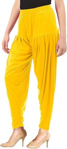 Women's Cotton Spandex Patiala Pants – Stretchable Ethnic Bottom Wear with Pleats for Casual & Traditional Outfits (Golden Yellow) in Kuwait