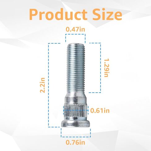 12Pcs 1/2"-20 UNF Wheel Studs for Trailer, 0.617" Spline & 0.77" Head, 2.2" Length Compatible with Lippert Axles 3500 lb, for Dexter Axles 4400 lb,Grade Trailer Lug Bolts & Wheel Studs in Kuwait