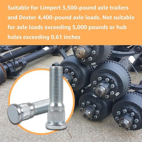 12Pcs 1/2"-20 UNF Wheel Studs for Trailer, 0.617" Spline & 0.77" Head, 2.2" Length Compatible with Lippert Axles 3500 lb, for Dexter Axles 4400 lb,Grade Trailer Lug Bolts & Wheel Studs in Kuwait