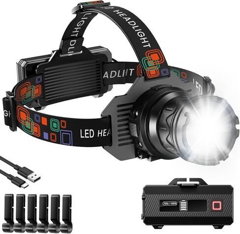 Rechargeable Headlamp 990,000 LM, Motion Sensor LED Head Lamp with 9 Modes, Zoomable Super Bright Headlamp for Adults 90° Adjustable, IPX7 Waterproof High Power Headlamps for Fishing Camping in Kuwait