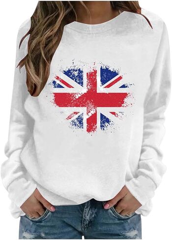 British Flag, United Kingdom Flag, Great Britain, Union Jack Sweatshirt England Patriotic Pullover Tops Novelty in Kuwait