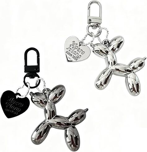 2 PCS Balloon Dog Keychain for Women Key Chains Keychain Bag Accessories Couple DIY Pendant, Black & Silver, Couples Gifts for Friends in Saudi Arabia