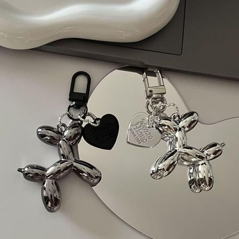 2 PCS Balloon Dog Keychain for Women Key Chains Keychain Bag Accessories Couple DIY Pendant, Black & Silver, Couples Gifts for Friends in Saudi Arabia