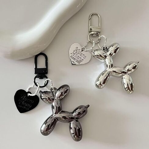 2 PCS Balloon Dog Keychain for Women Key Chains Keychain Bag Accessories Couple DIY Pendant, Black & Silver, Couples Gifts for Friends in Saudi Arabia
