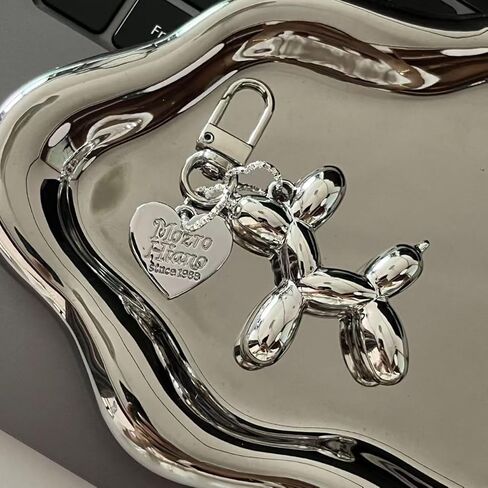 2 PCS Balloon Dog Keychain for Women Key Chains Keychain Bag Accessories Couple DIY Pendant, Black & Silver, Couples Gifts for Friends in Saudi Arabia