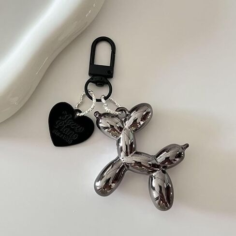 2 PCS Balloon Dog Keychain for Women Key Chains Keychain Bag Accessories Couple DIY Pendant, Black & Silver, Couples Gifts for Friends in Saudi Arabia