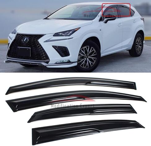 يناسب 2015-2021 Lexus NX200t NX300h JDM Wavy Mugen Style واقيات نافذة منحرفة لحماية المطر، أسود in Kuwait