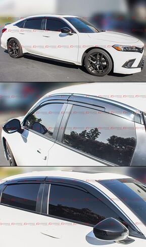 Premium JDM MU Style Smoke Tinted Window Visor Rain Guard W/Clips & Chrome Trim Compatible for 2022-2024 Honda Civic Sedan in Saudi Arabia