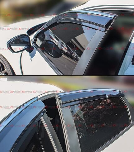 Premium JDM MU Style Smoke Tinted Window Visor Rain Guard W/Clips & Chrome Trim Compatible for 2022-2024 Honda Civic Sedan in Saudi Arabia