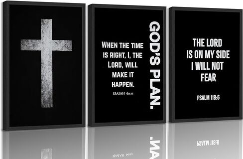 3Pcs Jesus Cross Canvas Wall Art Black and White Scripture Poster Christian Inspirational Painting Picture Catholic Religious Bible Wall Decor for Church Prayer Room Office Living Room, Unframed in Saudi Arabia