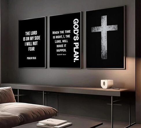 3Pcs Jesus Cross Canvas Wall Art Black and White Scripture Poster Christian Inspirational Painting Picture Catholic Religious Bible Wall Decor for Church Prayer Room Office Living Room, Unframed in Saudi Arabia