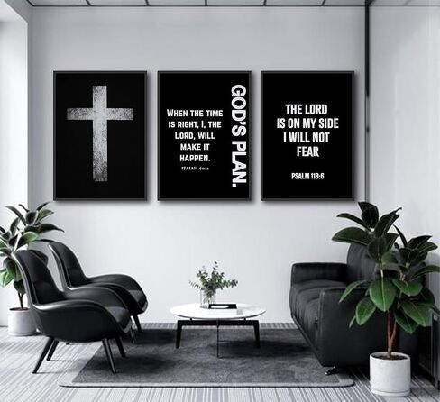 3Pcs Jesus Cross Canvas Wall Art Black and White Scripture Poster Christian Inspirational Painting Picture Catholic Religious Bible Wall Decor for Church Prayer Room Office Living Room, Unframed in Saudi Arabia