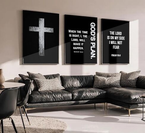 3Pcs Jesus Cross Canvas Wall Art Black and White Scripture Poster Christian Inspirational Painting Picture Catholic Religious Bible Wall Decor for Church Prayer Room Office Living Room, Unframed in Saudi Arabia