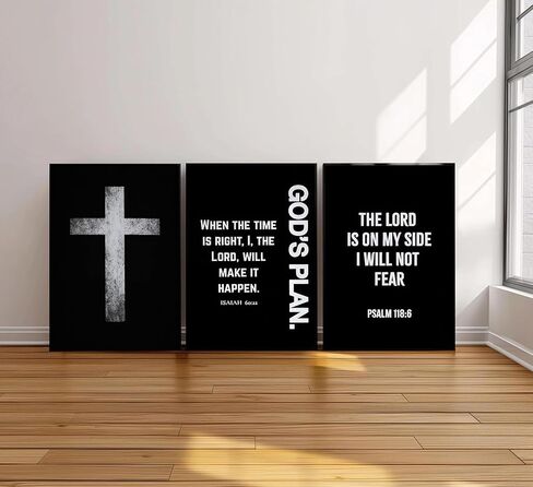 3Pcs Jesus Cross Canvas Wall Art Black and White Scripture Poster Christian Inspirational Painting Picture Catholic Religious Bible Wall Decor for Church Prayer Room Office Living Room, Unframed in Saudi Arabia