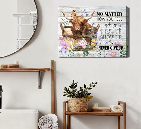 Funny Highland Cow Bathroom Wall Art Rustic Countryside Brown Cute Animal Painting Picture Wall Decor Highland Cattle Reading Newspaper on Toilet Poster Print Artwork for Bathroom Home Decoration in Saudi Arabia