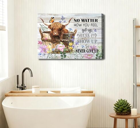 Funny Highland Cow Bathroom Wall Art Rustic Countryside Brown Cute Animal Painting Picture Wall Decor Highland Cattle Reading Newspaper on Toilet Poster Print Artwork for Bathroom Home Decoration in Saudi Arabia