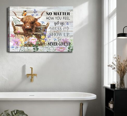 Funny Highland Cow Bathroom Wall Art Rustic Countryside Brown Cute Animal Painting Picture Wall Decor Highland Cattle Reading Newspaper on Toilet Poster Print Artwork for Bathroom Home Decoration in Saudi Arabia