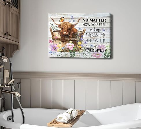 Funny Highland Cow Bathroom Wall Art Rustic Countryside Brown Cute Animal Painting Picture Wall Decor Highland Cattle Reading Newspaper on Toilet Poster Print Artwork for Bathroom Home Decoration in Saudi Arabia