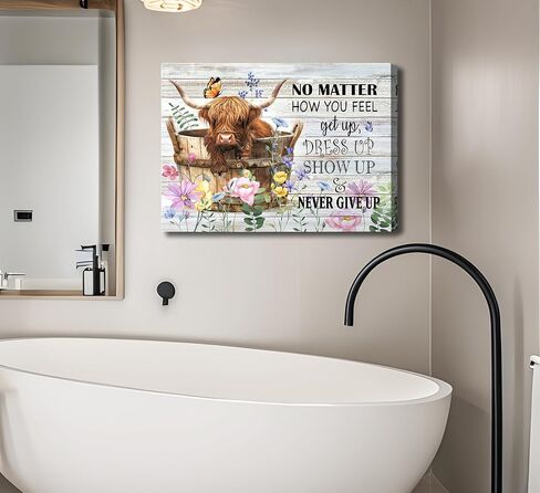 Funny Highland Cow Bathroom Wall Art Rustic Countryside Brown Cute Animal Painting Picture Wall Decor Highland Cattle Reading Newspaper on Toilet Poster Print Artwork for Bathroom Home Decoration in Saudi Arabia