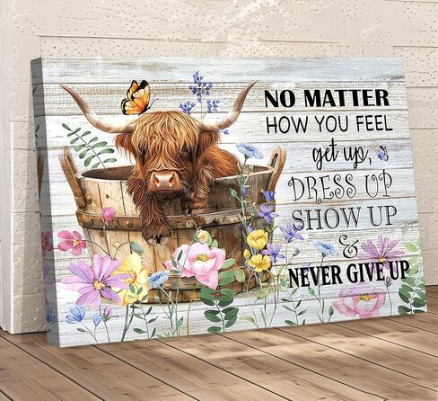 Funny Highland Cow Bathroom Wall Art Rustic Countryside Brown Cute Animal Painting Picture Wall Decor Highland Cattle Reading Newspaper on Toilet Poster Print Artwork for Bathroom Home Decoration in Saudi Arabia