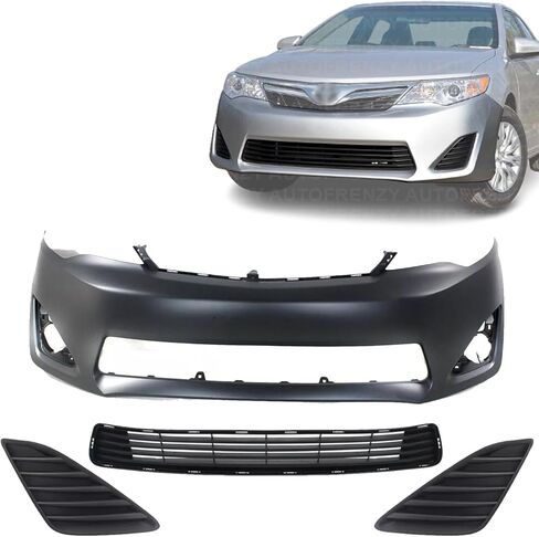 Front Bumper Cover Primed + Lower Grille + Fog Light Covers for Toyota Camry 2012-2014 Textured | Right Passenger Side | Left Driver Side in Saudi Arabia