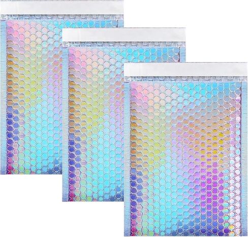 25 Pcs Holographic Bubble Mailers 8.5x12 Inch Poly Padded Envelopes Metallic Waterproof Shipping Bags in Kuwait