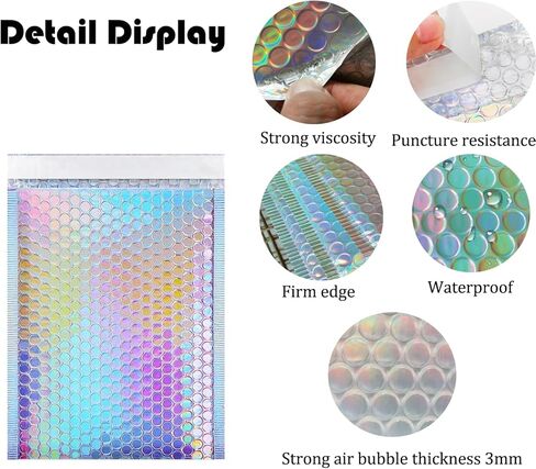 25 Pcs Holographic Bubble Mailers 8.5x12 Inch Poly Padded Envelopes Metallic Waterproof Shipping Bags in Kuwait