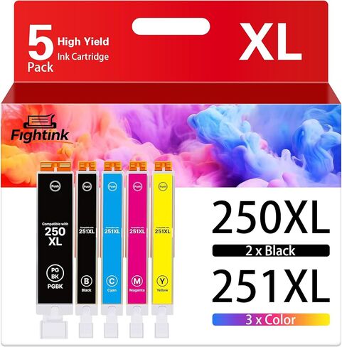 Pixma Ii6820 PGI-250XL CLI-251XL متوافق مع خراطيش حبر Canon 250 و251 250XL 251XL مناسبة لـ MX922 MX920 MG5520 MG7520 IP8720 MG6620 MG6320 MG7120 (PGBK، أسود، سماوي، أرجواني، أصفر) in Saudi Arabia