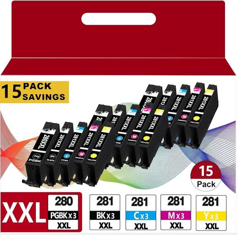 15 pack PGI-280 XXL CLI-281 XXL Ink Cartridges Replacement for Canon 280XL 281XL for TS9521C TS6320 TR8622A TS6220 TR8600 TR8520 TS702A TR8620A TR7520 TS9120 TR8622 TS9520 Printers for 280XXL 281XXL in Kuwait