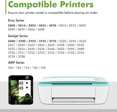65 65XL Black Ink Cartridges Replacement for HP 65 XL Black Ink Cartridges Work for Envy 5055 DeskJet 3755 3700 3772 2600 3752 Envy 5000 5052 5070 Printer High Yield Black 2-Pack in Kuwait