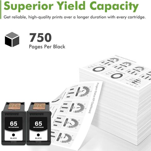 65 65XL Black Ink Cartridges Replacement for HP 65 XL Black Ink Cartridges Work for Envy 5055 DeskJet 3755 3700 3772 2600 3752 Envy 5000 5052 5070 Printer High Yield Black 2-Pack in Kuwait