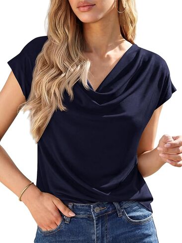 BTFBM Cowl Neck Tops for Women 2026 Spring Womens Tops Dressy Casual Business Blouses Short Sleeve Shirts Summer Outfits in Saudi Arabia