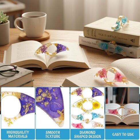 4 قطع حامل صفحة الكتاب للقراءة، علامة مرجعية شفافة من الراتنج الزهري المجفف، حامل صفحة كتاب من الراتنج للقراءة، تصميم زهرة مضغوطة، حامل صفحة من الراتنج خفيف الوزن للكتب in Kuwait