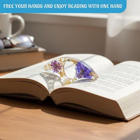 4 قطع حامل صفحة الكتاب للقراءة، علامة مرجعية شفافة من الراتنج الزهري المجفف، حامل صفحة كتاب من الراتنج للقراءة، تصميم زهرة مضغوطة، حامل صفحة من الراتنج خفيف الوزن للكتب in Kuwait