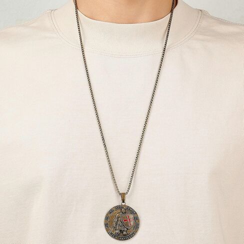 Yumikoo Knights Templar Necklace Medieval Knight's Shield Pendant Necklace - Antique Bronze Pendant with Red Enamel Cross Put on the Full Armor of God Ephesians 6:13-17 in Saudi Arabia
