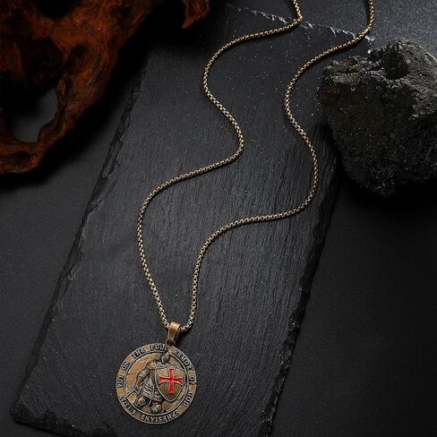 Yumikoo Knights Templar Necklace Medieval Knight's Shield Pendant Necklace - Antique Bronze Pendant with Red Enamel Cross Put on the Full Armor of God Ephesians 6:13-17 in Saudi Arabia