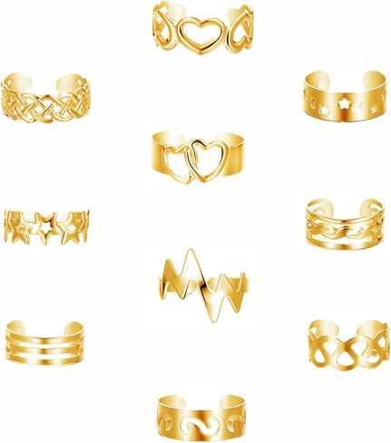 10PC Gold Toe Rings for Women Set Adjustable Band Toe Rings Non Tarnish Moon Star Toe Rings Heart-Shape Toe Ring Summer Beach Toe Jewelry Gift in Kuwait