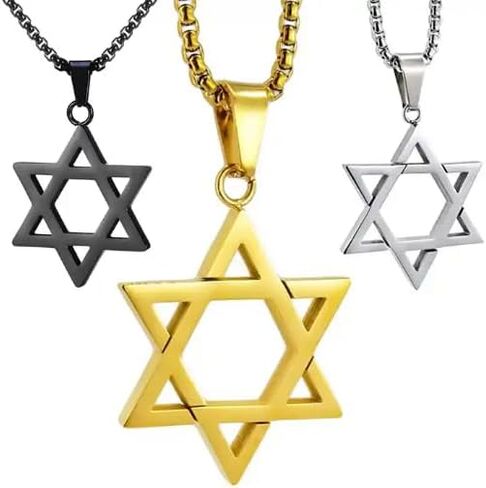 Star Of David Necklace For Men Women, 3 Pack (Gold, Silver, Black), Dainty Pendant Necklace 14k Gold Plated, Stainless Steel Jewish Jewelry, Pendant Necklace Simple Necklaces Everyday Jewelry for Women in Kuwait